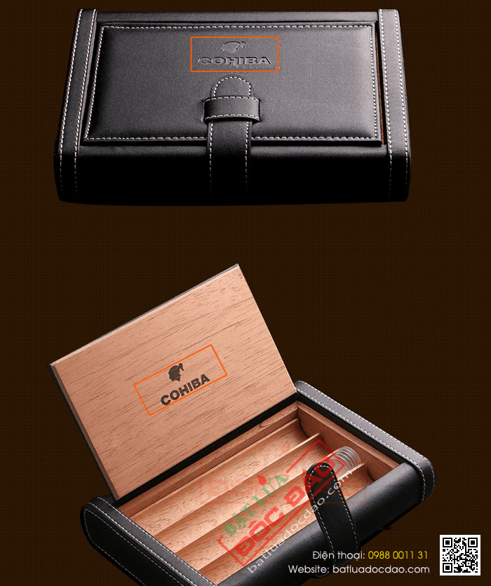 Bao da đựng Cigar (xì gà) Cohiba chất liệu da, gỗ tuyết tùng chính hãng - Mã SP: 0306