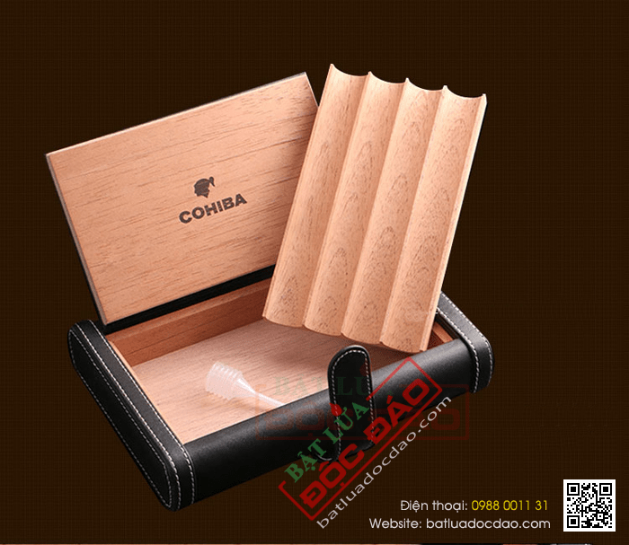 Bao da đựng Cigar (xì gà) Cohiba chất liệu da, gỗ tuyết tùng chính hãng - Mã SP: 0306