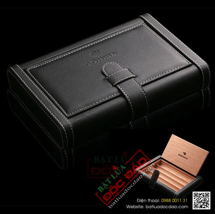 Bao da đựng Cigar (xì gà) Cohiba chất liệu da, gỗ tuyết tùng chính hãng - Mã SP: 0306