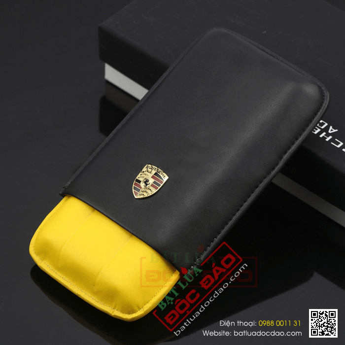 Bao da đựng Cigar (xì gà) Cohiba chính hãng loại 3 điếu logo Porsche - Mã SP: PC1002L