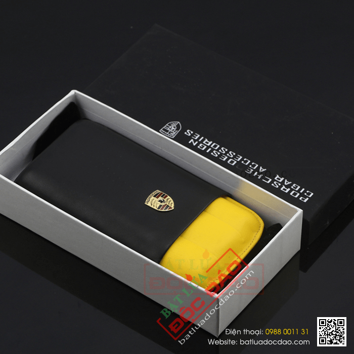 Bao da đựng Cigar (xì gà) Cohiba chính hãng loại 3 điếu logo Porsche - Mã SP: PC1002L