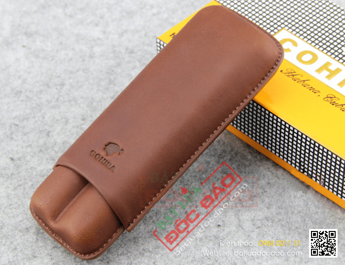 Bao da đựng Cigar (xì gà) Cohiba loại 2 điếu màu nâu chính hãng - Mã SP: 1202L