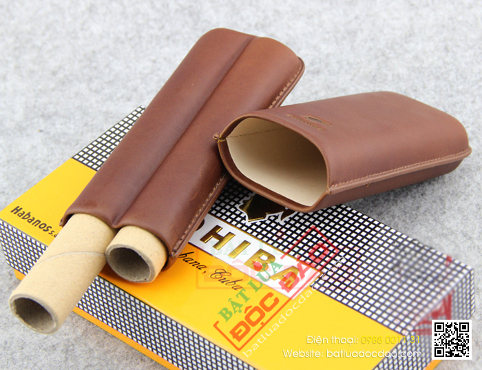 Bao da đựng Cigar (xì gà) Cohiba loại 2 điếu màu nâu chính hãng - Mã SP: 1202L