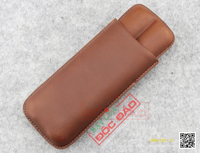 Bao da đựng Cigar (xì gà) Cohiba loại 2 điếu màu nâu chính hãng - Mã SP: 1202L