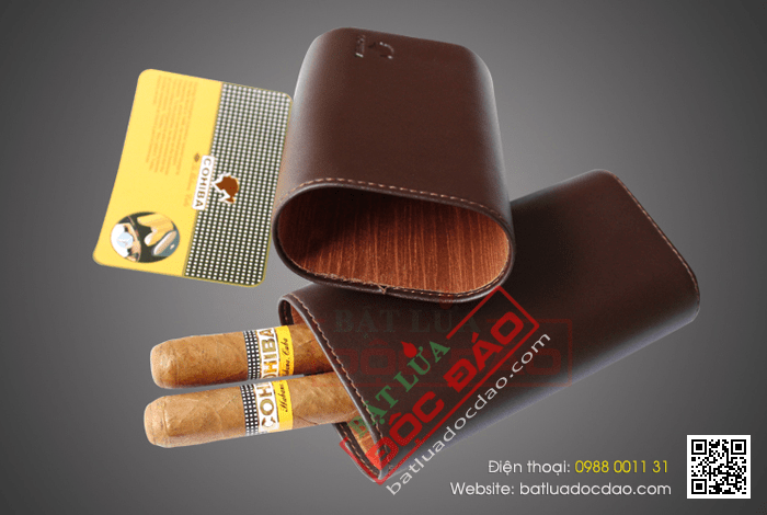 Bao da đựng Cigar (xì gà) Cohiba loại 3 điếu màu nâu chính hãng - Mã SP: P303