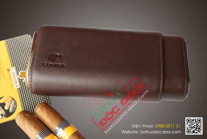 Bao da đựng Cigar (xì gà) Cohiba loại 3 điếu màu nâu chính hãng - Mã SP: P303