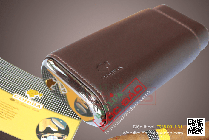 Bao da đựng Cigar (xì gà) Cohiba loại 3 điếu màu nâu chính hãng - Mã SP: P303