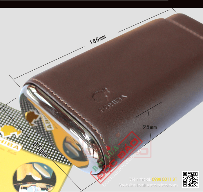 Bao da đựng Cigar (xì gà) Cohiba loại 3 điếu màu nâu chính hãng - Mã SP: P303