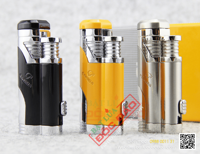 Bật lửa khò hút Cigar (xì gà) Cohiba chính hãng loại 2 tia lửa có thiết bị đục Xì gà - Mã SP: BLH052