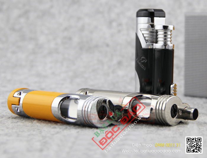 Bật lửa khò hút Cigar (xì gà) Cohiba chính hãng loại 2 tia lửa có thiết bị đục Xì gà - Mã SP: BLH052