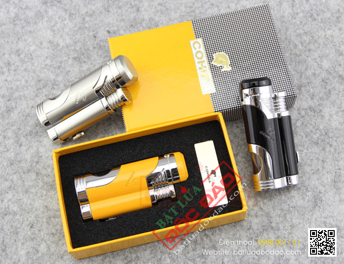 Bật lửa khò hút Cigar (xì gà) Cohiba chính hãng loại 2 tia lửa có thiết bị đục Xì gà - Mã SP: BLH052