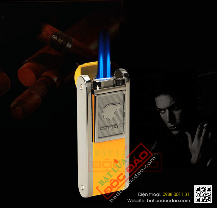 Bật lửa khò hút Cigar (xì gà) Cohiba chính hãng loại 2 tia lửa có thiết bị đục xì gà - Mã SP: BLH080