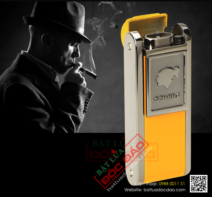 Bật lửa khò hút Cigar (xì gà) Cohiba chính hãng loại 2 tia lửa có thiết bị đục xì gà - Mã SP: BLH080