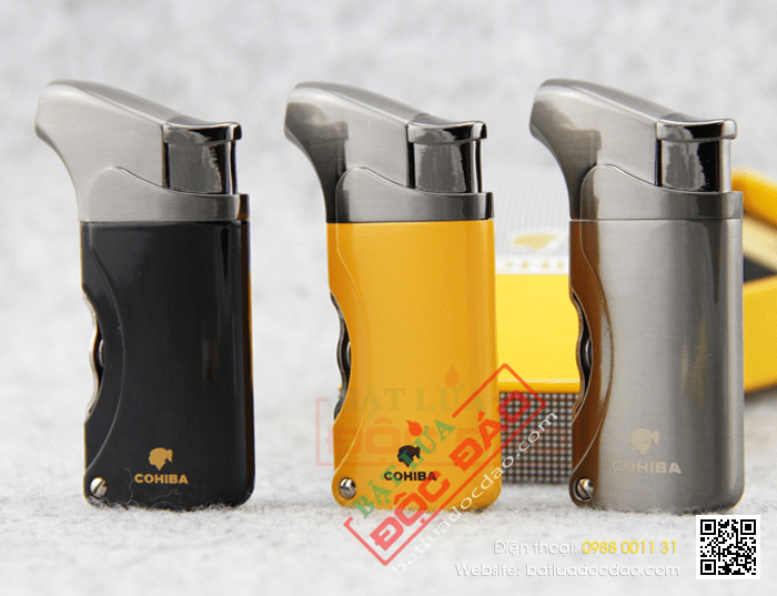 Bật lửa khò hút Cigar (xì gà) chính hãng Cohiba loại 1 tia lửa có 2 thiết bị đục lỗ cho Cigar mini và Cigar đại - Mã SP: BLH006