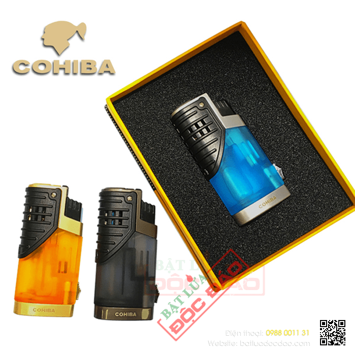 Bật lửa khò hút Cigar (xì gà) Cohiba 3 tia lửa có thiết bị đục Cigar - Mã SP: COB002