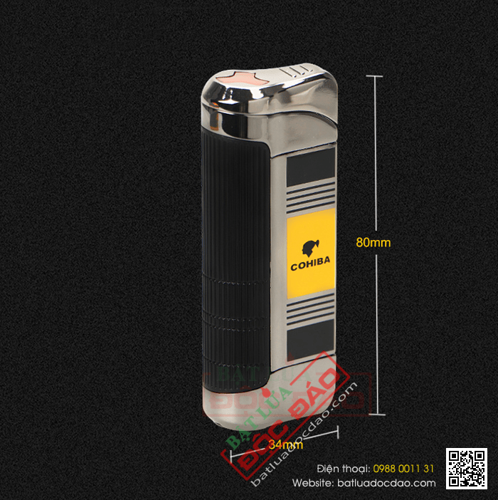 Bật lửa khò hút Cigar (xì gà) cohiba chính hãng 3 tia lửa có thiết bị đục xì gà - Mã SP: BLH085
