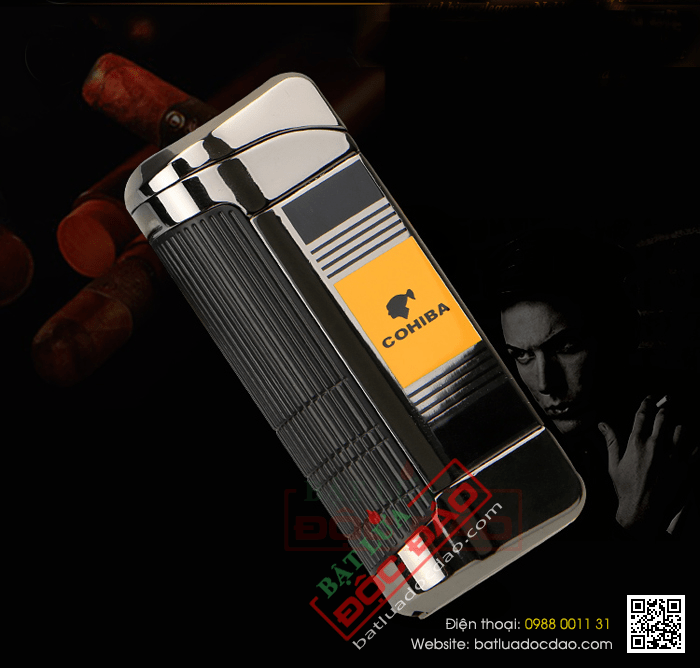 Bật lửa khò hút Cigar (xì gà) cohiba chính hãng 3 tia lửa có thiết bị đục xì gà - Mã SP: BLH085