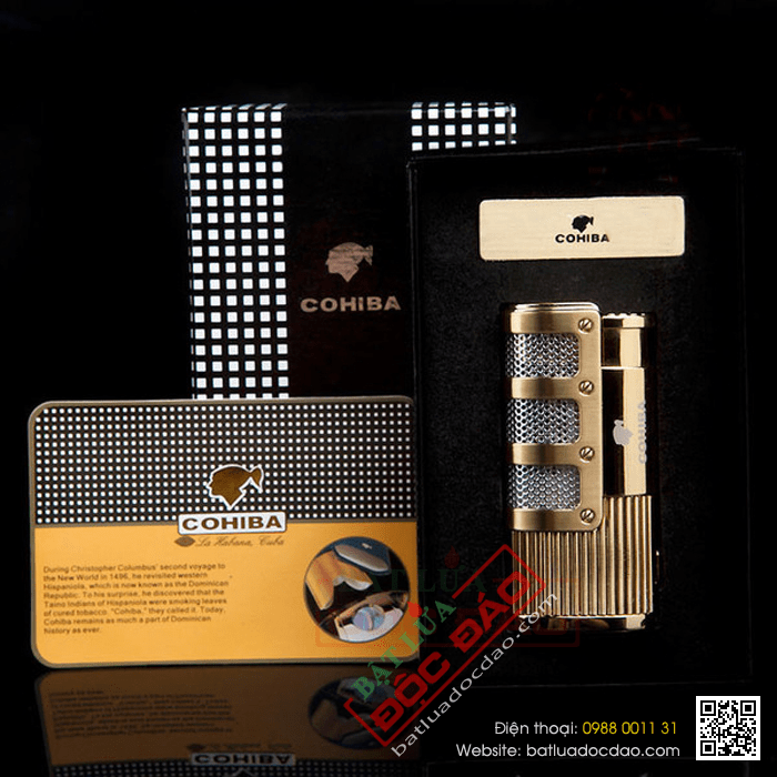 Bật lửa khò hút Cigar (xì gà) Cohiba chính hãng có thiết bị đục Cigar - Mã SP: BC02