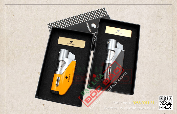 Bật lửa khò hút Cigar (xì gà) Cohiba chính hãng loại 1 tia lửa khò có vách kính soi gas - Mã SP: BLH098