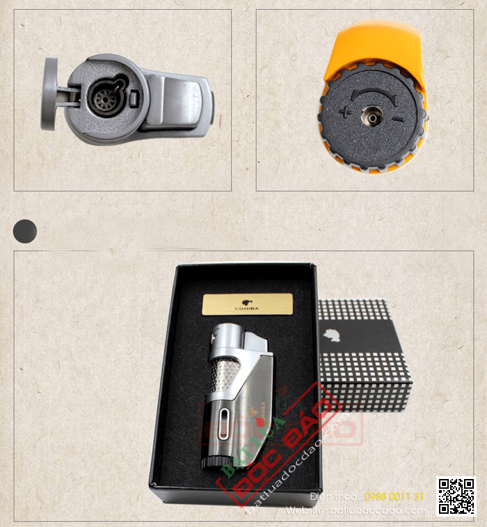 Bật lửa khò hút Cigar (xì gà) Cohiba chính hãng loại 1 tia lửa khò có vách kính soi gas - Mã SP: BLH098