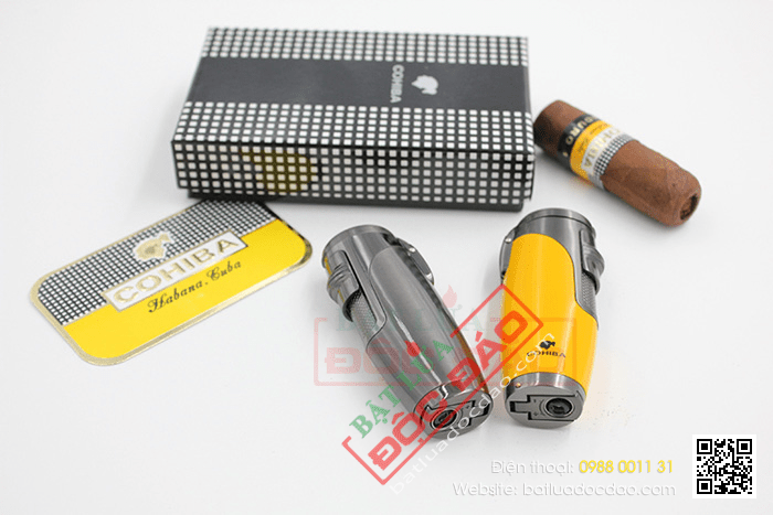 Bật lửa khò hút Cigar (xì gà) Cohiba chính hãng loại 3 tia lửa khò có thiết bị đục xì gà - Mã SP: BLH074