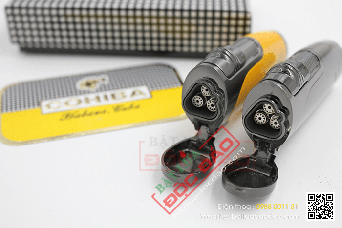 Bật lửa khò hút Cigar (xì gà) Cohiba chính hãng loại 3 tia lửa khò có thiết bị đục xì gà - Mã SP: BLH074