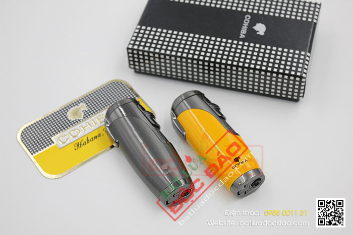 Bật lửa khò hút Cigar (xì gà) Cohiba chính hãng loại 3 tia lửa khò có thiết bị đục xì gà - Mã SP: BLH074