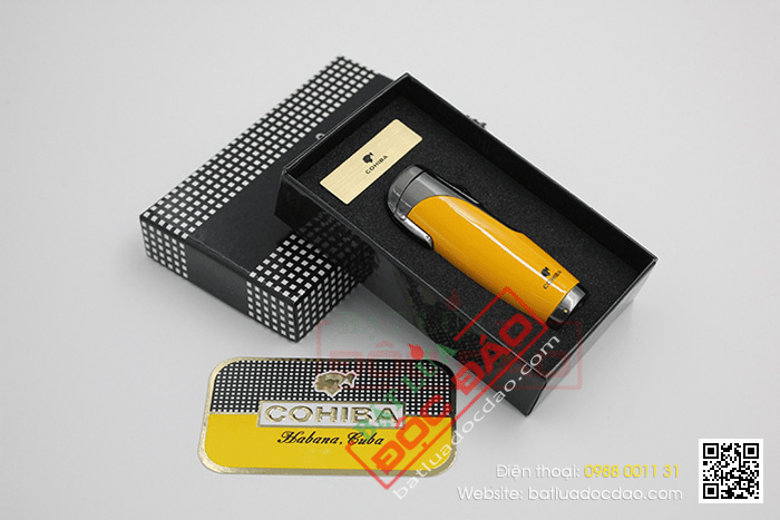 Bật lửa khò hút Cigar (xì gà) Cohiba chính hãng loại 3 tia lửa khò có thiết bị đục xì gà - Mã SP: BLH074