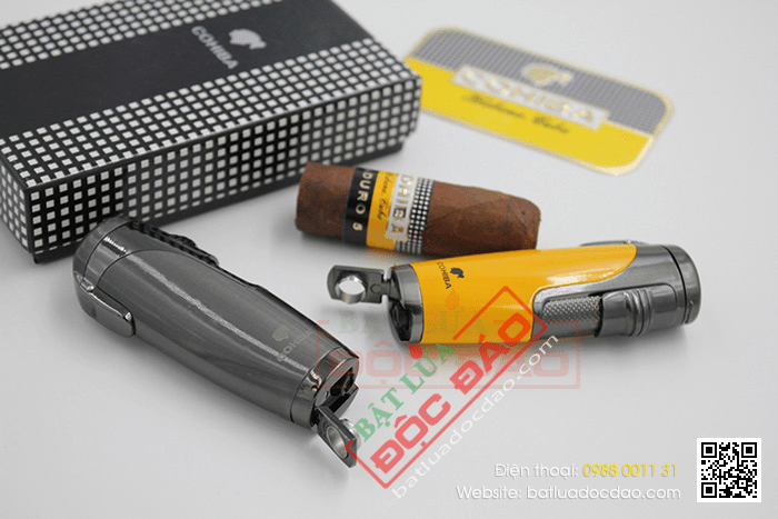 Bật lửa khò hút Cigar (xì gà) Cohiba chính hãng loại 3 tia lửa khò có thiết bị đục xì gà - Mã SP: BLH074