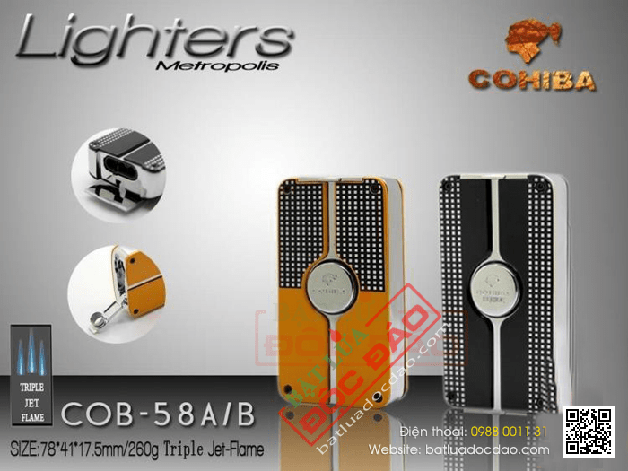Bật lửa khò hút Cigar (xì gà) Cohiba chính hãng loại 3 tia lửa siêu mạnh có thiết bị đục lỗ Xì gà - Mã SP: COB58