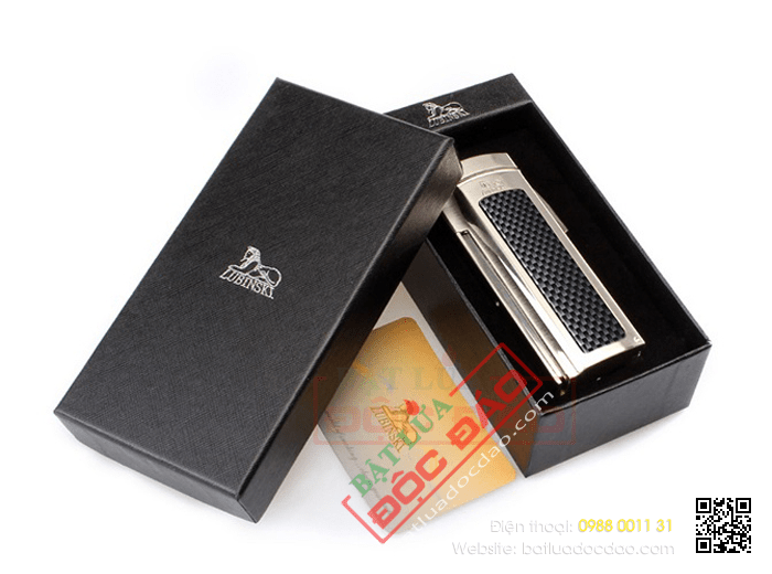 Bật lửa khò hút cigar Lubinski 4 tia kèm đục và kéo - Mã SP: LB10