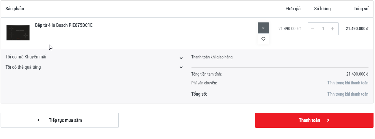 Kiểm tra giỏ hàng