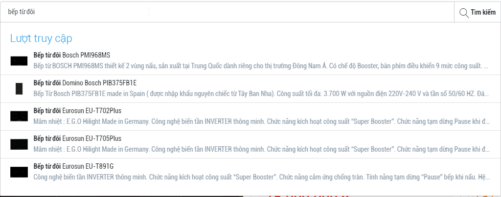 Kiểm tra danh sách sản phẩm thiết bị bếp phù hợp