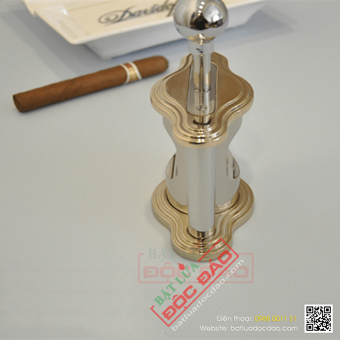 Dao cắt Cigar (xì gà) Cohiba để bàn cao cấp trắng inox 2 đầu mạ vàng - Mã SP: BLC002