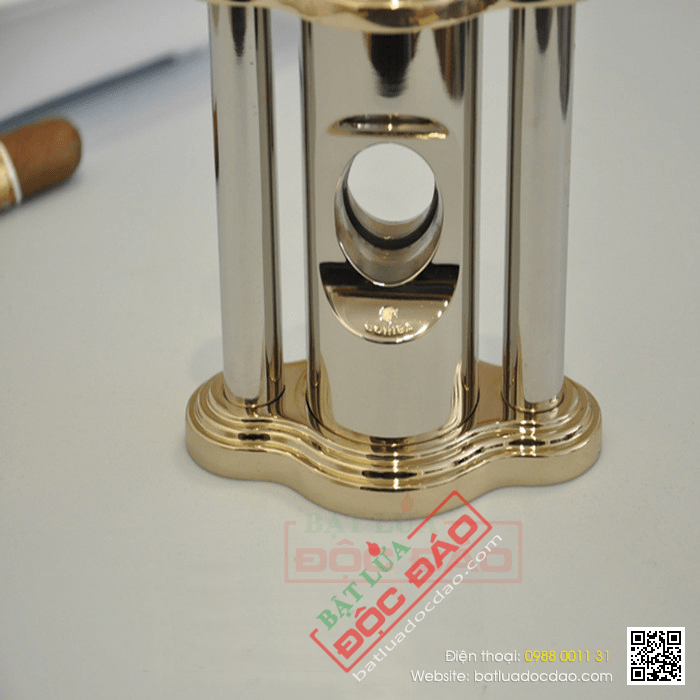 Dao cắt Cigar (xì gà) Cohiba để bàn cao cấp trắng inox 2 đầu mạ vàng - Mã SP: BLC002