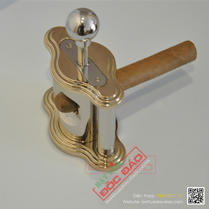 Dao cắt Cigar (xì gà) Cohiba để bàn cao cấp trắng inox 2 đầu mạ vàng - Mã SP: BLC002