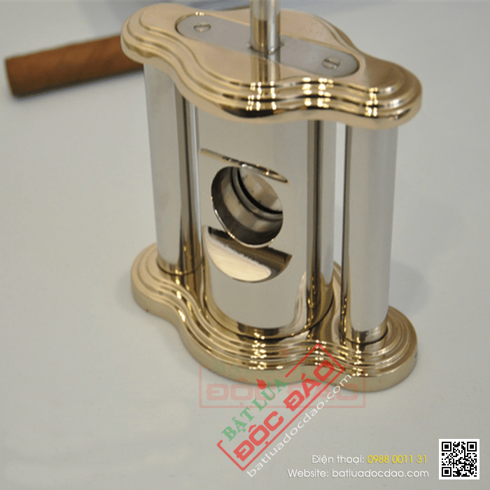 Dao cắt Cigar (xì gà) Cohiba để bàn cao cấp trắng inox 2 đầu mạ vàng - Mã SP: BLC002