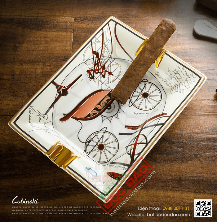 Gạt tàn xì gà (cigar) 2 điếu gốm sứ Lubinski cao cấp- Mã SP: A430