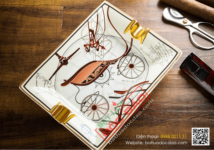 Gạt tàn xì gà (cigar) 2 điếu gốm sứ Lubinski cao cấp- Mã SP: A430