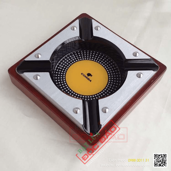 Gạt tàn Cigar (xì gà) chính hãng Cohiba chất liệu gỗ và nhôm cao cấp - Mã SP: HB3019A