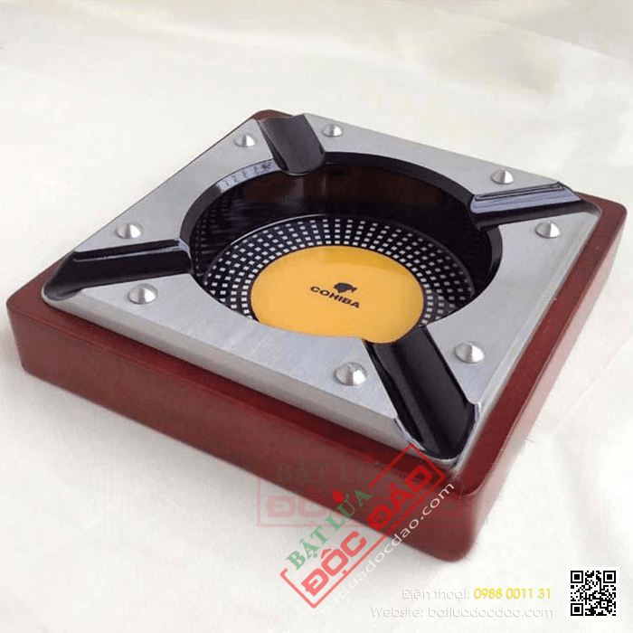 Gạt tàn Cigar (xì gà) chính hãng Cohiba chất liệu gỗ và nhôm cao cấp - Mã SP: HB3019A