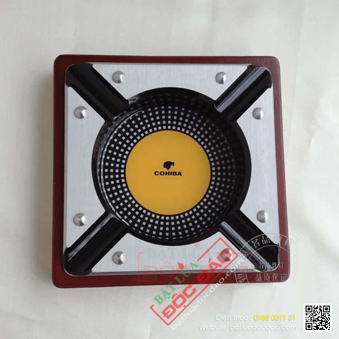 Gạt tàn Cigar (xì gà) chính hãng Cohiba chất liệu gỗ và nhôm cao cấp - Mã SP: HB3019A