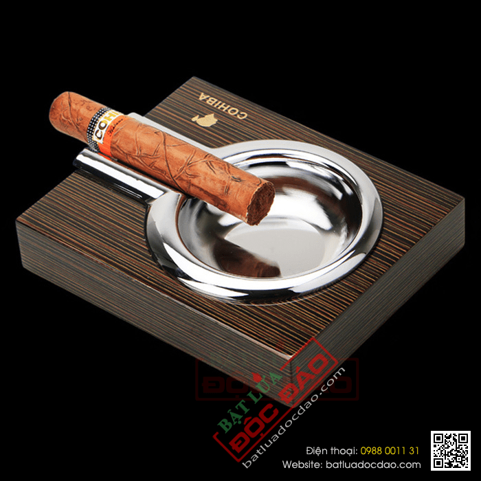 Gạt tàn Cigar (xì gà) Cohiba chính hãng 1 điếu chất liệu gỗ và thép không gỉ - Mã SP: G117B