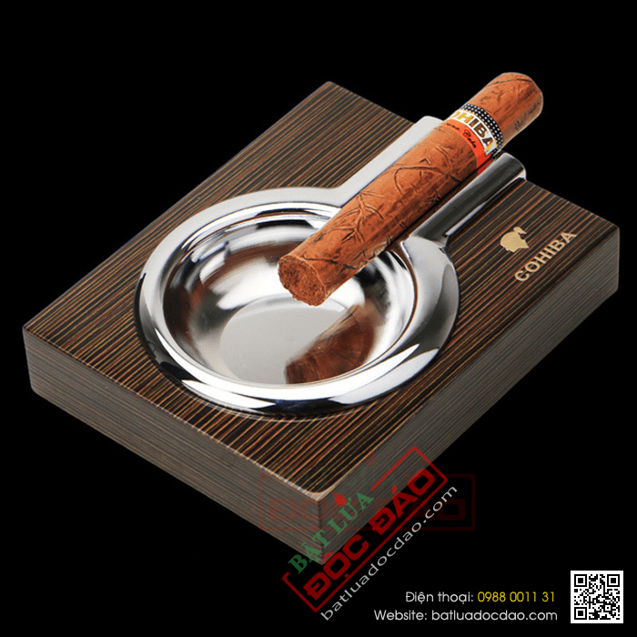 Gạt tàn Cigar (xì gà) Cohiba chính hãng 1 điếu chất liệu gỗ và thép không gỉ - Mã SP: G117B