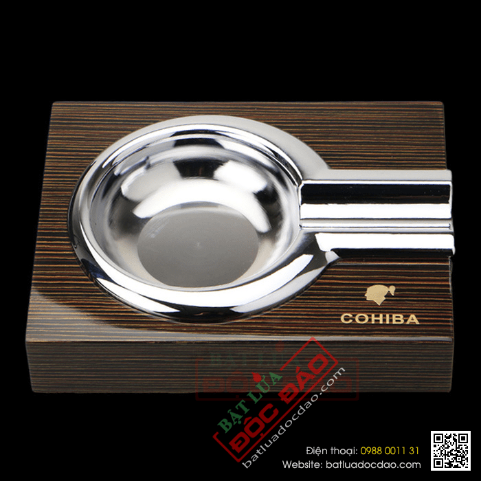 Gạt tàn Cigar (xì gà) Cohiba chính hãng 1 điếu chất liệu gỗ và thép không gỉ - Mã SP: G117B
