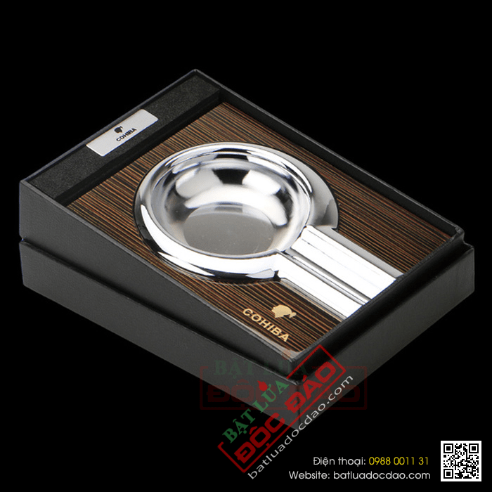 Gạt tàn Cigar (xì gà) Cohiba chính hãng 1 điếu chất liệu gỗ và thép không gỉ - Mã SP: G117B