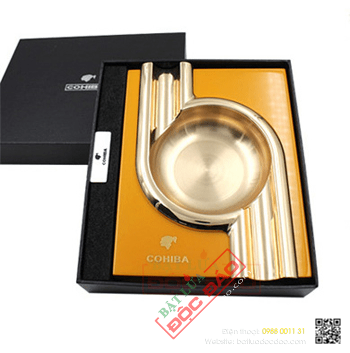 Gạt tàn Cigar (xì gà) Cohiba chính hãng loại 2 điếu màu vàng - Mã SP: G233