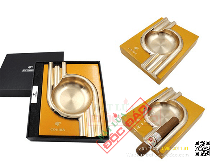 Gạt tàn Cigar (xì gà) Cohiba chính hãng loại 2 điếu màu vàng - Mã SP: G233