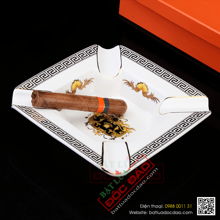 Gạt tàn Cigar (xì gà) Cohiba chính hãng màu trắng viền đen  - Mã SP: YU004