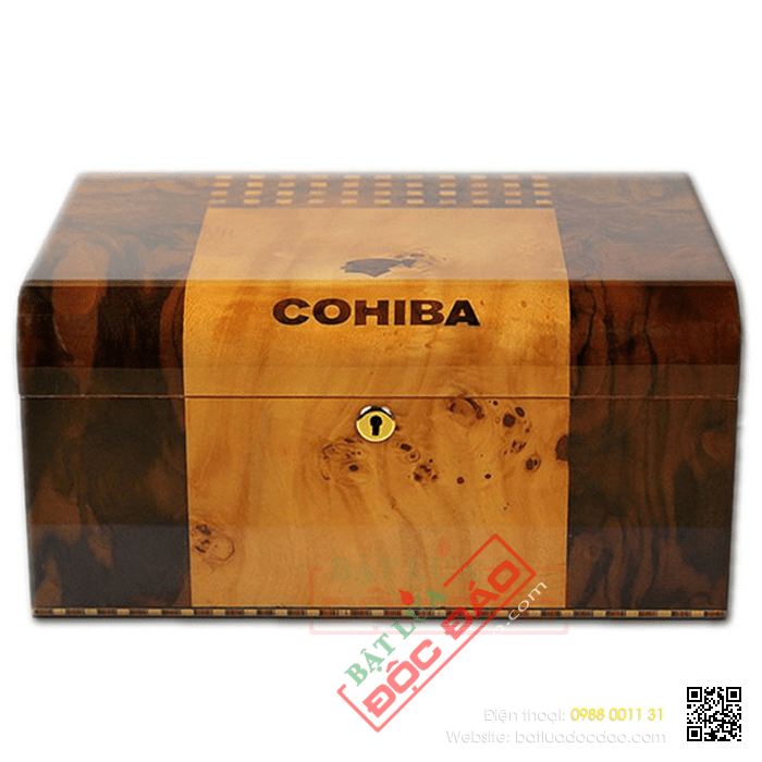 Hộp giữ ẩm Cigar (xì gà) Cohiba chất liệu gỗ tuyết tùng có đồng hồ đo độ ẩm- Mã SP: RAG912